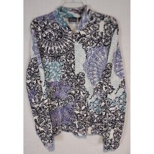 Additions By Chicos Size1 Front Zip Jacket Roman Scroll Print Multi Color Pocket
